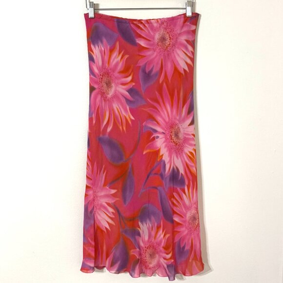 Vtg 90s Y2K Floral Chiffon Maxi Skirt Elastic Waist Whimsical Fairy Festival - Picture 4 of 12